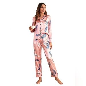 Floral Print Single-Breasted Lapel Long Sleeve Pocket Pajama Set